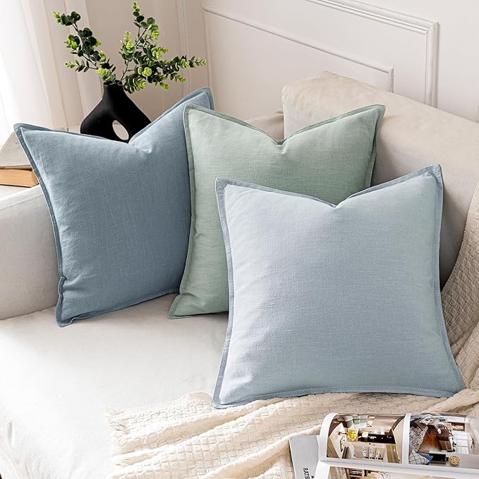 MIULEE Decorative Linen Pillow Covers 18x18 Inch Blue Grey | Boho Farmhouse​ - Image 4