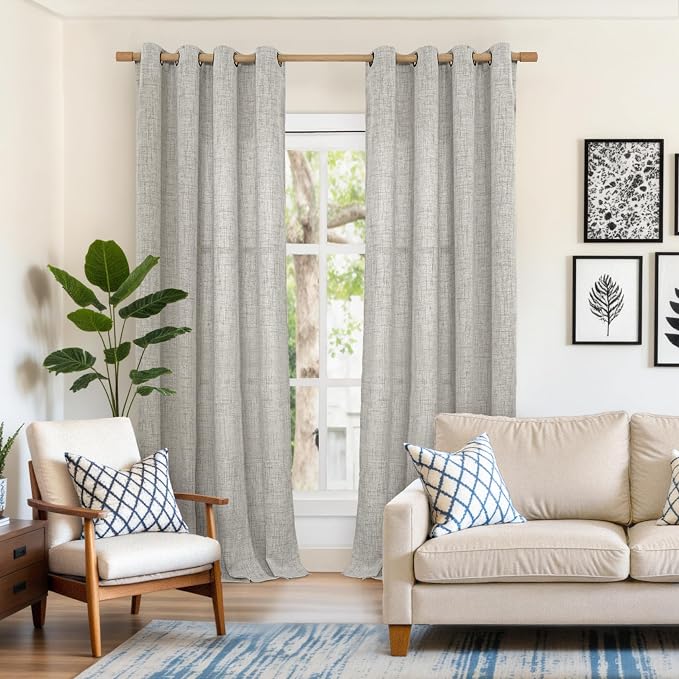 YoungsTex Dark Grey Curtains 98 Inches Long, Linen Drapes Light Filtering | - Image 2