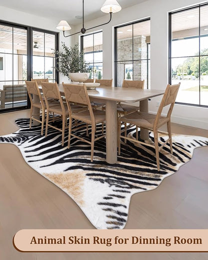 Zebra Print Rug for Living Room, Faux Fur Zebra Hide 6.2x8.2 Feet Animal Skin - Image 8