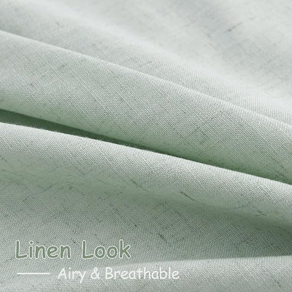 Aqua Green Linen Curtains Semi Sheer 96 Inches Long 2 Panels Set - Image 5