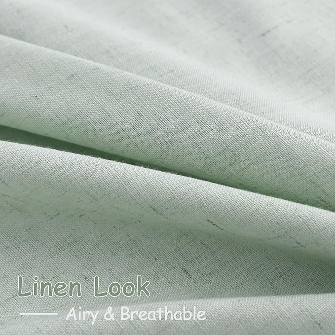 Aqua Green Linen Curtains 63 Inches Long 2 Panel Sets - Image 5