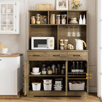 HOSTACK Buffet Cabinet with Hutch, Modern Farmhouse Kitchen Buffet Sideboard Storage Cabinet with 3 Drawers, Barn Door Coffee Bar Station for Dining Room, Living Room, Rustic Brown