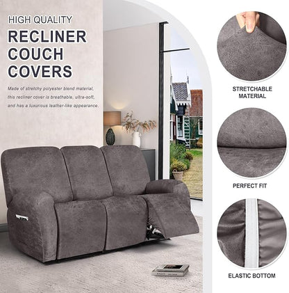 ANARACHON Leather Look Recliner Couch Cover, 8-Pieces Stretch Recliner Sofa - Image 4