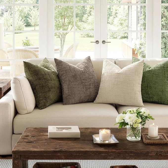 MIULEE Chenille Textured Throw Pillow Covers Taupe Grey 16x16 Set of 2 | Slubby - Image 7