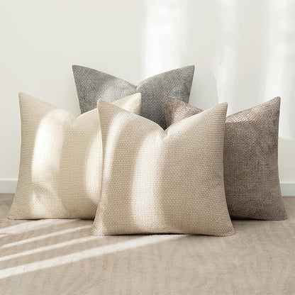 MIULEE Decorative Chenille Pillow Covers Neutral Beige 16x16 Pack of 4 | Modern - Image 3