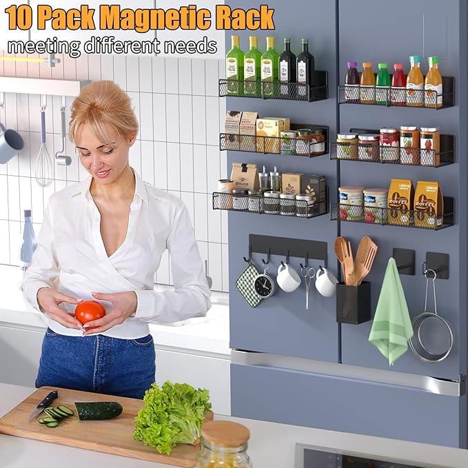Magnetic Spice Rack for Refrigerator, 10 Pack 100% Metal Strong Magnet Shelf - Image 6