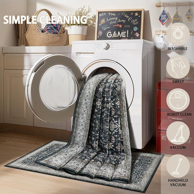 Ashen Area Rug 5x7 for Living Room Bedroom | Low Pile; Non Slip;Machine - Image 7