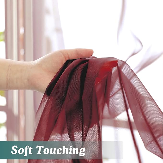 Chyhomenyc Short Sheer Curtains 45 Inches Length 2 Pieces, Light Filtering Soft - Image 6