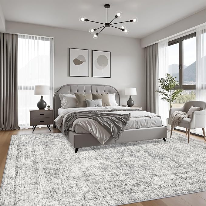 8x10 Area Rug Living Room: Modern Washable Soft Carpet Black Grey | - Image 3