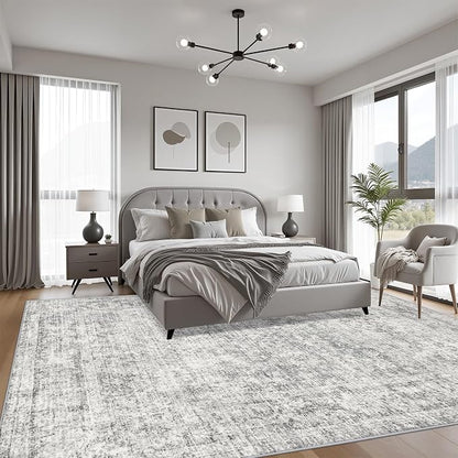 9x12 Area Rug Living Room: Modern Washable Soft Carpet Black Grey | - Image 3