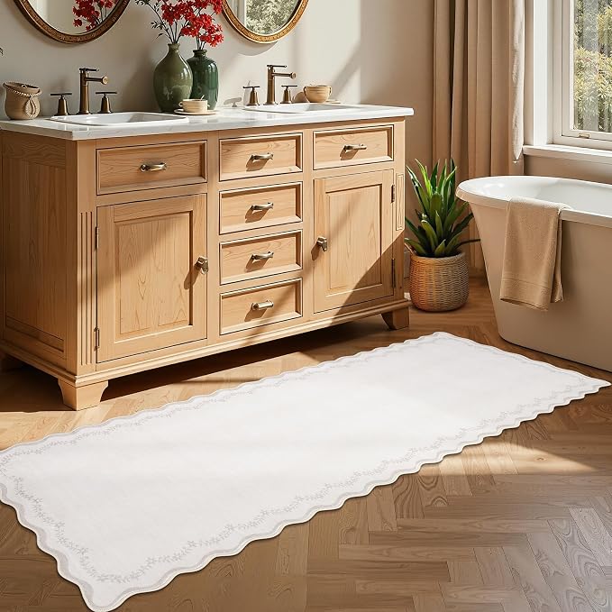 GarveeHome 2.5x8 Scalloped Washable Runner Rug Non Slip Hallway Kitchen Rug | - Image 2