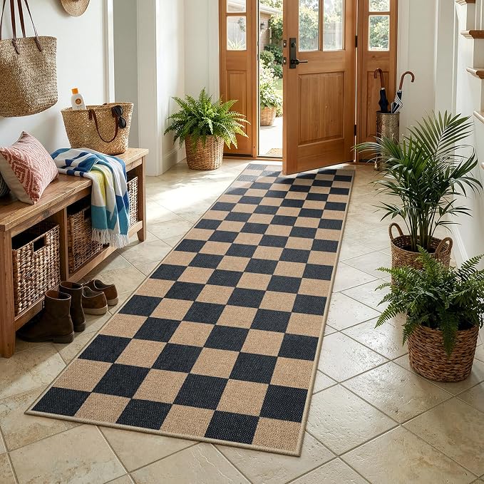 Lahome Checkered Easy Jute Kitchen Runner Rug, 2x8 Outdoor Rugs Washable | Non - Image 8