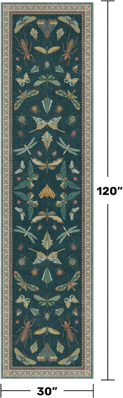 Green Runner Rug 2'6"x10', Washable Boho Hallway Carpet - Image 2