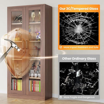 Locking Display Cabinet with Glass Door, 71”H Metal Curio Cabinets with - Image 4