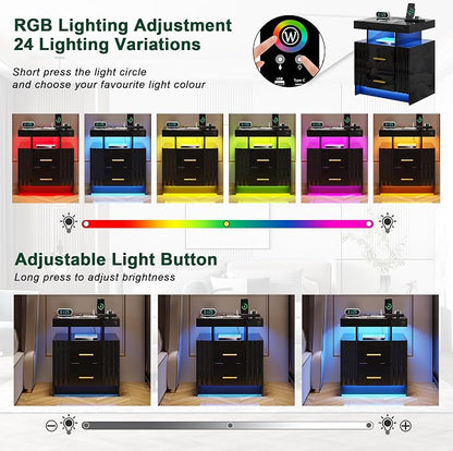 Nightstand with Wireless Charging Station, Smart Night Stand with 2 Drawers - Image 4