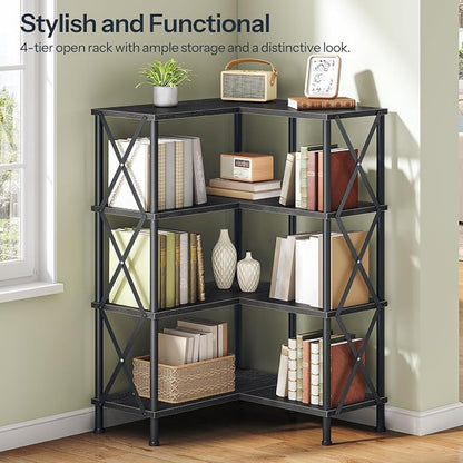 HOOBRO Corner Bookshelf, 4-Tier L-Shaped Bookcase, Industrial Open Display - Image 7