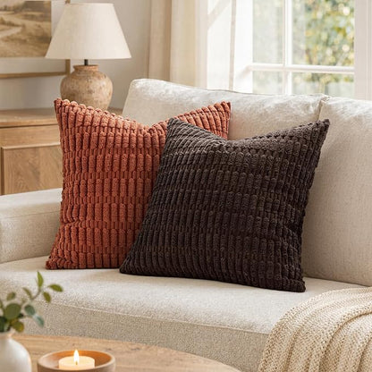 MIULEE Corduroy Decorative Throw Pillow Covers 20x20 Dark Brown Pack of 2 | - Image 2