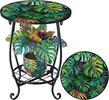 Cinnvoice Outdoor Side Table Round Small Mosaic Patio Accent Indoor End Plant by Cinnvoice