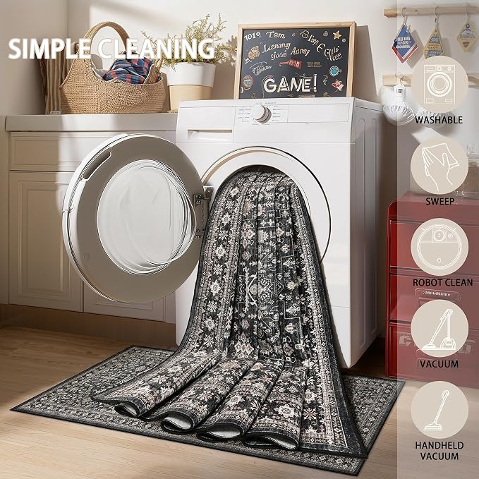 Grey Area Rug 5x7 for Living Room Bedroom | Low Pile; Non Slip;Machine - Image 7