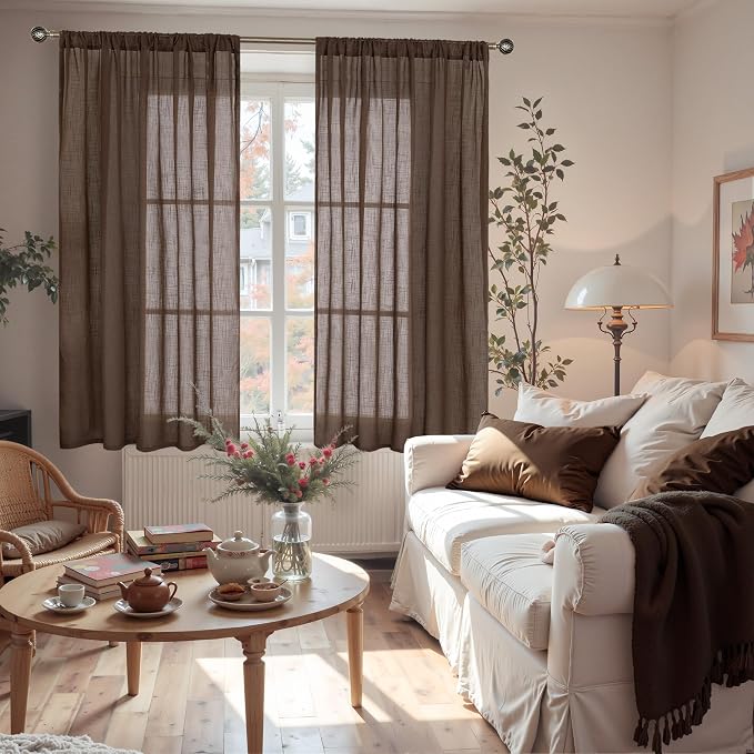 BGment Brown Linen Curtains 48 Inch Length - Image 2