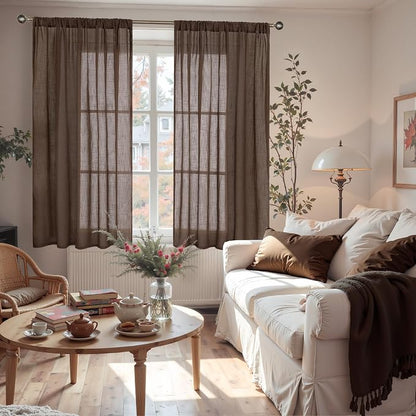 BGment Brown Linen Curtains 48 Inch Length - Image 2