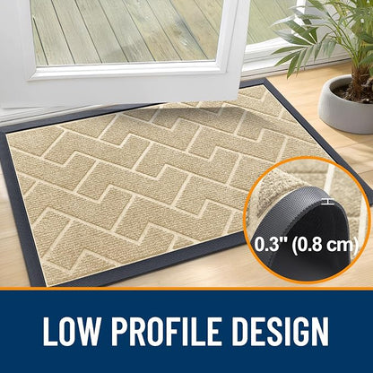 OLANLY Front Door Mat Outside 47x32, All-Season Absorbent Rubber Doormat | Beige - Image 4