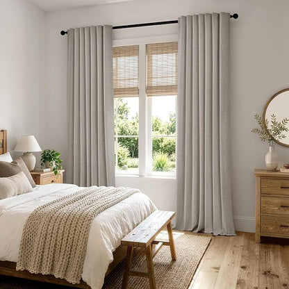 MIULEE 100% Blackout Linen Curtains 42 x 96 Inch Pebble Taupe 2 Panels | - Image 8