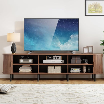 86.6" TV Stand with Power Outlet, Mid-Century Modern Television Stand, Fluted - Image 5