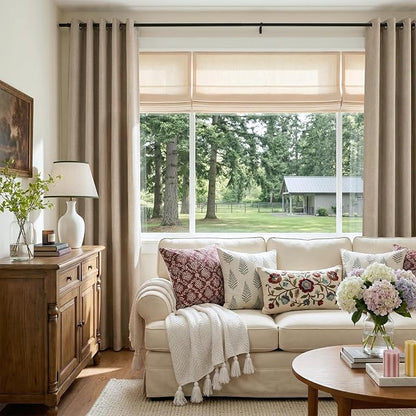 100% Blackout Linen Textured Curtains 72 Inch Long, Burlywood Birch | 100% - Image 5