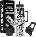 Coldest 40 oz Tumbler with Handle and Straw - 100% Leak Proof Insulated Tumbler with Lid and Straw (3 Lids) - Stainless Steel Tumblers for Women & Men - Cup Holder Friendly Base, 46 oz (Dark Matter)