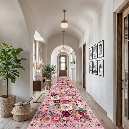 Floral Hallway Runner Rug for Bedroom Kitchen 2'6"x14' | Rubber Backing; Non by WelcometoBabovid