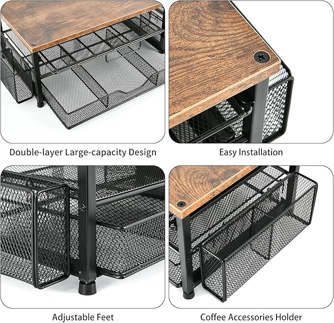 Spacrea K Cup Holder Organizer, Coffee Pod Holder for Countertop with 2 Tier Sliding Storage Drawer and Coffee Accessories Holder, 63 Large Capacity or 80 Small Capsules, Home Kitchen