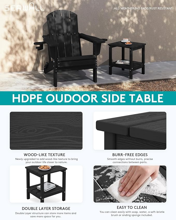 SERWALL 2-Tier HDPE Outdoor Side Tables Set of 2, Weatherproof Rectangular - Image 4