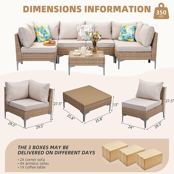 7-Piece Patio Furniture Set, Outdoor Wicker Sectional Sofa - Image 2