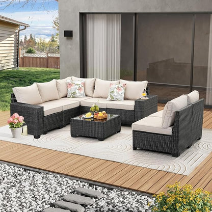 JOYURE 8 Pieces Patio Furniture Set All-Weather Outdoor Wicker Sectional - Image 8