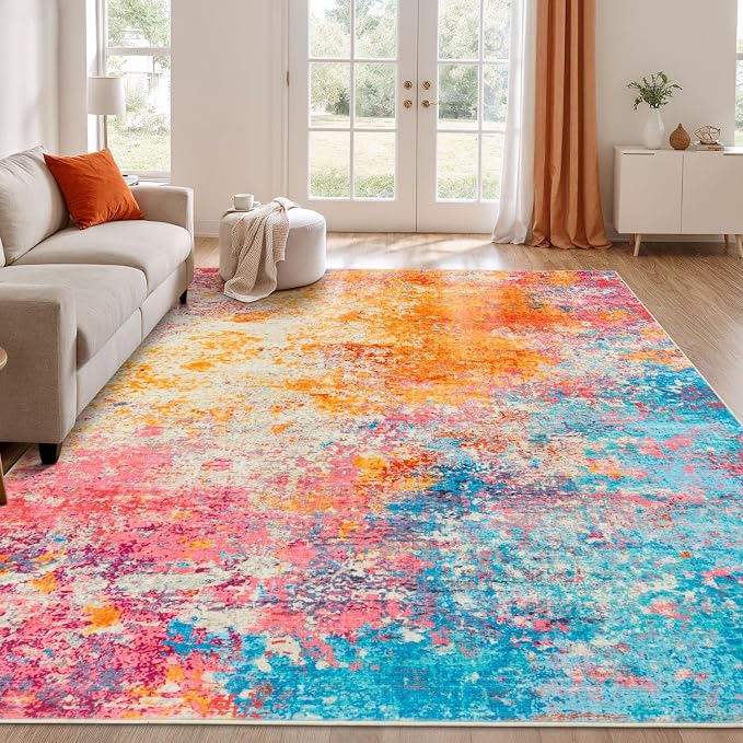 Rugflix 9x12 Area Rugs for Living Room, Washable Colorful Rainbow Large Rug | by RugflixAreaRugs