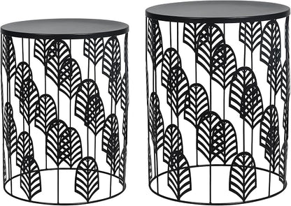 Homebeez Nesting End Tables Set of 2, Round Black Side Table by Homebeez