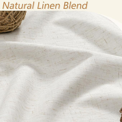 Beige White 100% Blackout Linen Curtains 72 Inch Length 2 Panels Set - Image 3