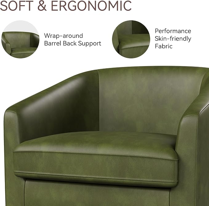 Swivel Barrel Accent Chair, Round Faux Leather Living Room Arm Chairs, Modern - Image 3