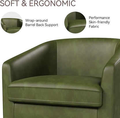 Swivel Barrel Accent Chairs Set of 2, Round Faux Leather Living Room Arm Chairs - Image 3