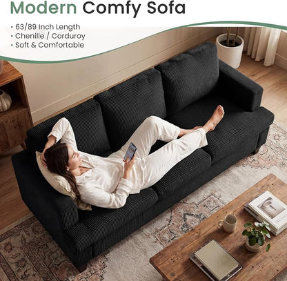 2 Pieces Corduroy Couch Set for Living Room, Deep Seat Floor Couch for Bedroom - Image 5