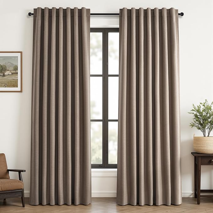 Topfinel 92 inch Long 100% Blackout Drapes 2 Panels Linen Texture Curtains Warm by Topfinel