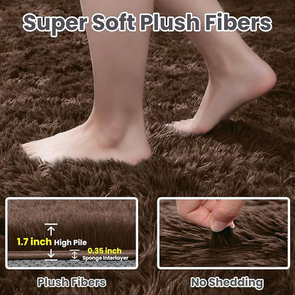 8x10 Fluffy Shag Area Rugs for Living Room Bedroom: Soft Plush Carpet Brown | - Image 5