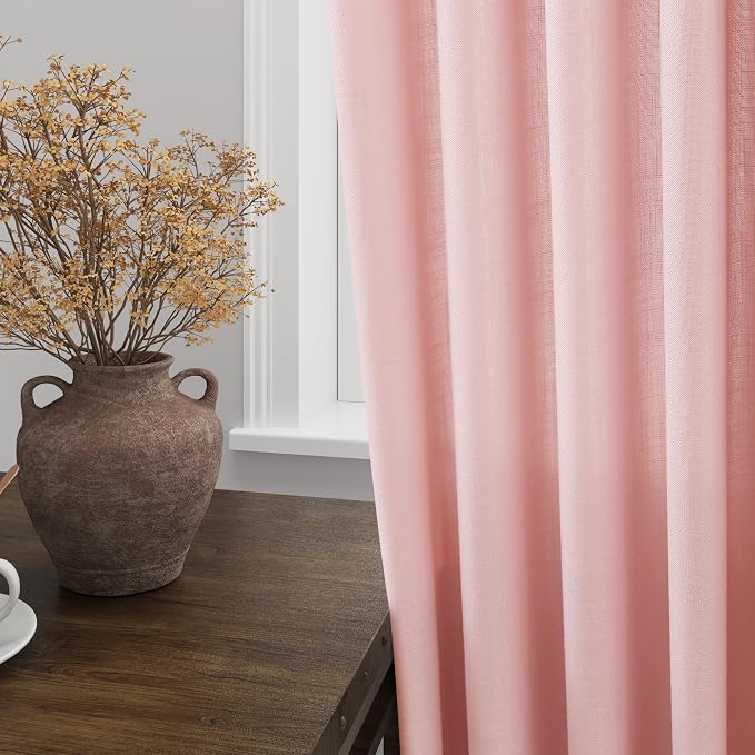 Extra Long Pink Linen Curtains 120 Inch - Image 4
