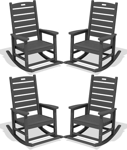 SERWALL Outdoor Rocking Chair Set of 4, Oversized HDPE Patio Rocking Chair by SERWALL