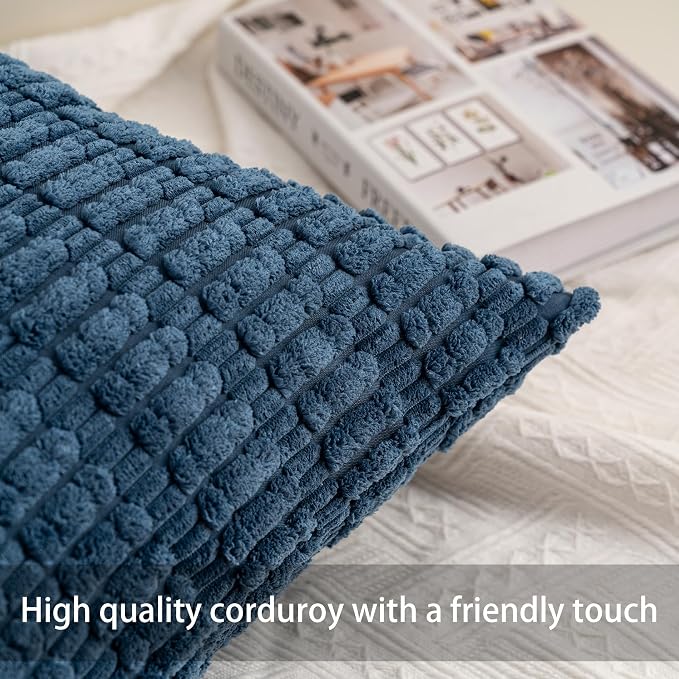 Pack of 2 Corduroy Decorative Throw Pillow Covers 22x22 Inch, Sky Blue | Fall - Image 2