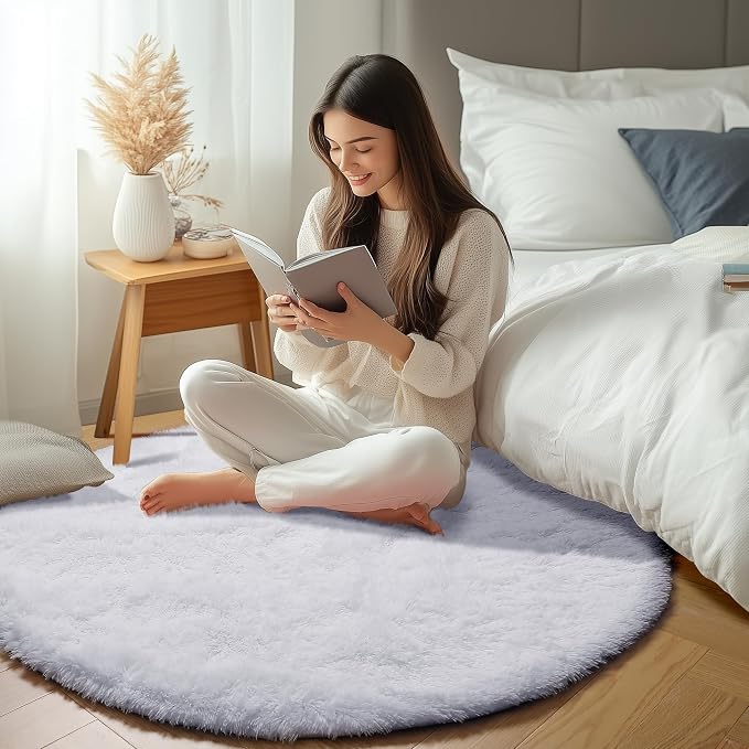 White Round Area Rugs 5ft, Soft Bedroom Circle Rug Floor Mat - Image 8