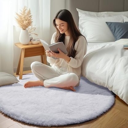 White Round Area Rugs 5ft, Soft Bedroom Circle Rug Floor Mat - Image 8