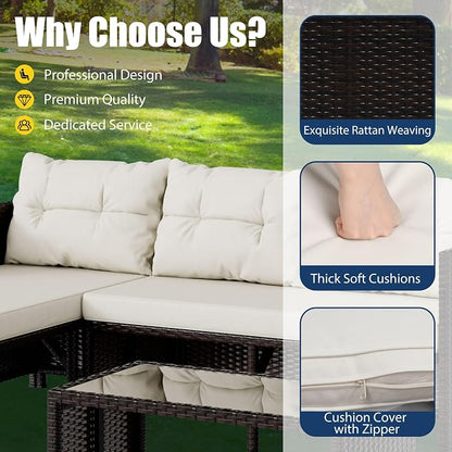Vongrasig 3 Piece Patio Furniture Sets, All-Weather PE Wicker Outdoor Sofa - Image 4