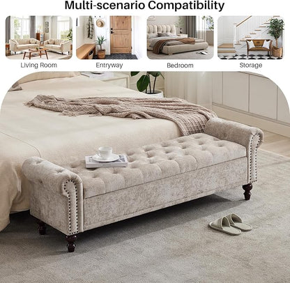 SOFTHION Storage Bench for Bedroom, Upholstered Chenille Storage Ottoman - Image 8